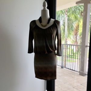 Brown black & white long sleeve fitted mini dress